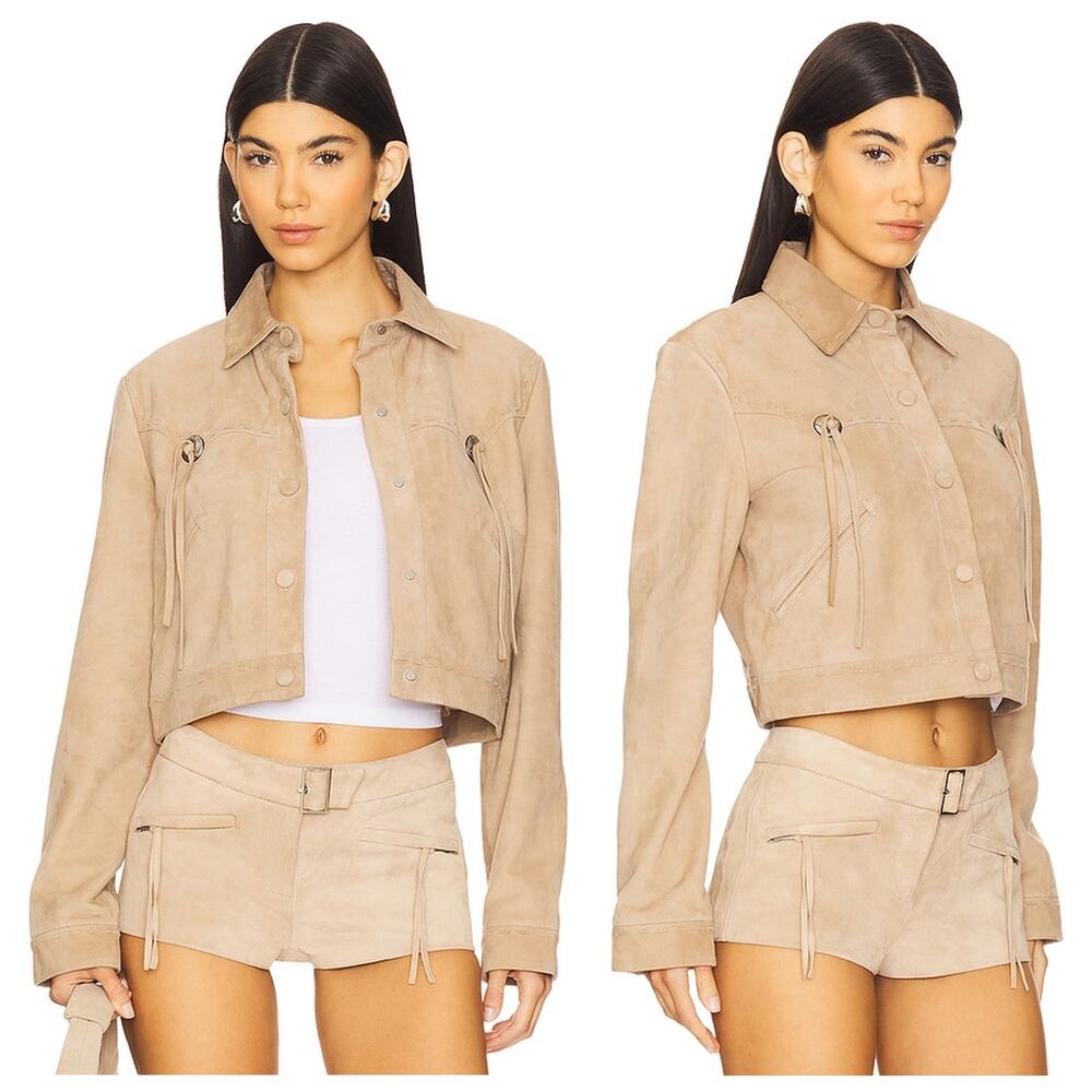 Lamarque Luna Cropped Jacket Suede Leather Moto Western Fall Layering Y2k S